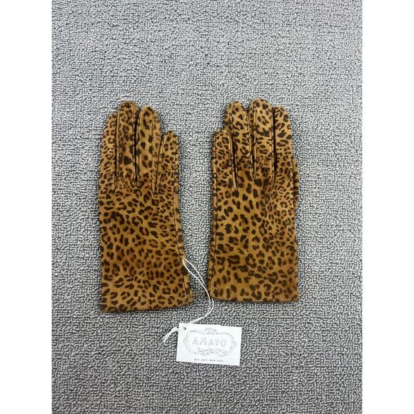 Carolina Amato Women's Size 7 Leopard Italian Shorty Silk Lining Gloves NWT - Picture 1 of 5